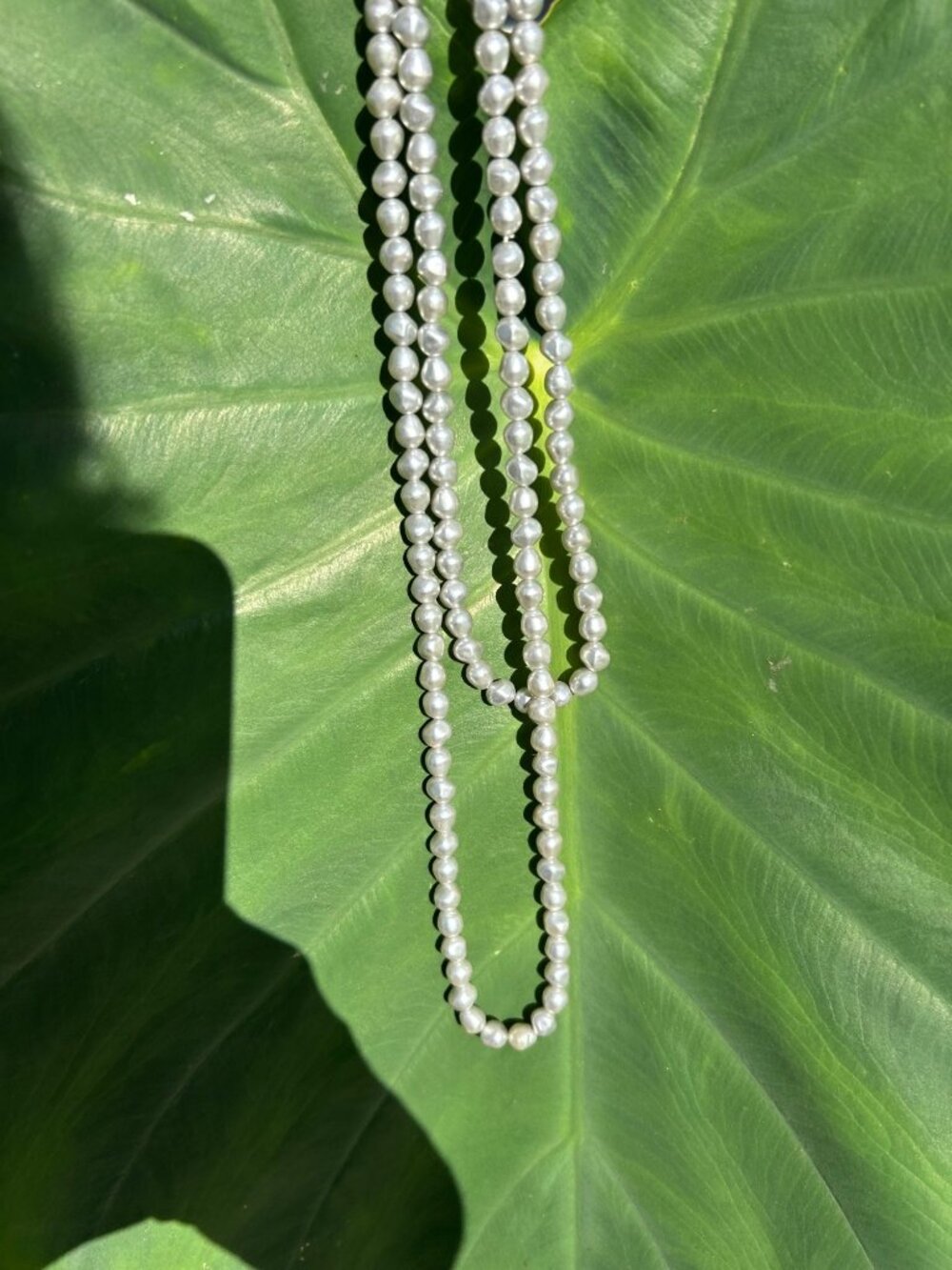 Long Faux Pearl Necklace - Classic Elegant Jewelry Accessory - Light Blue Silver